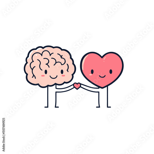 A modern illustration concept depicting the balance between the brain and heart on a swing, set against a white background with a flat design linear infographic icon in vibrant colors