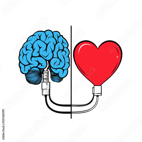 The brain and heart are intertwined, with the heart and brain collaborating in tandem, as depicted in a blackline design that symbolizes the union of mind and emotions, set against an abstract