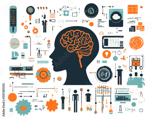 There are 50 intellect icons available in a flat style, which is a modern icon set featuring symbols related to brain, AI, logic, memory, analytics, and strategy, designed for educational and stock