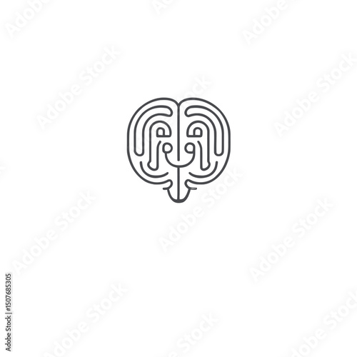 modern icon illustration of a brain with a chat bubble and a think logo