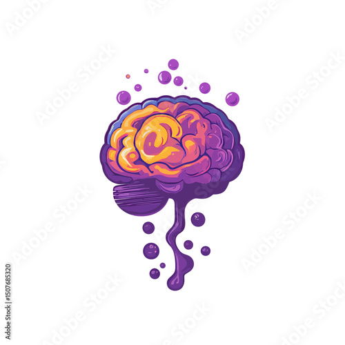 A flat design illustration of the human brain with an oxygen formula is set against a white background