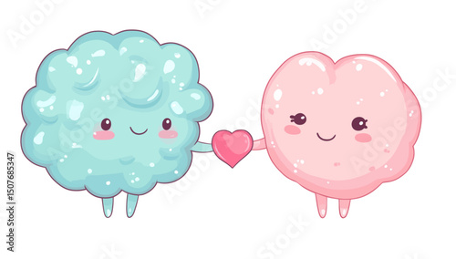 Illustration of adorable brain and heart characters representing a healthy connection, symbolizing the bond between human brain and heart health