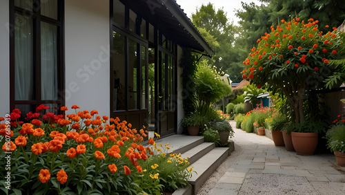 Plant decorative flowers in front of the house.