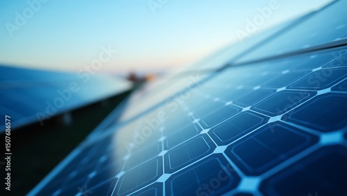 Clean energy: Close-up of solar panels on a rooftop generating power