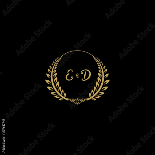 ED beautiful, feminine and elegant wedding monogram initial logo with circle floral gold