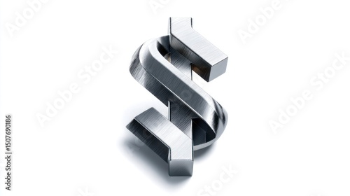 Metallic Dollar Sign Shiny 3D Rendered Currency Symbol for Finance and Business Concepts