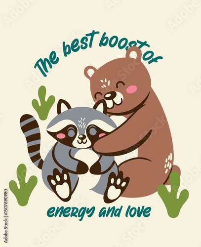 Forest friends hug illustration