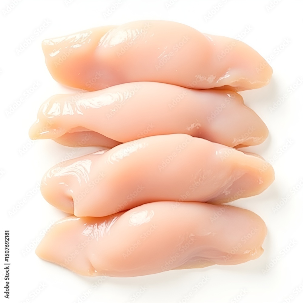 Fototapeta premium One Raw Chicken Breast Fillet Top View Isolated on Transparent Background, Fresh and Natural