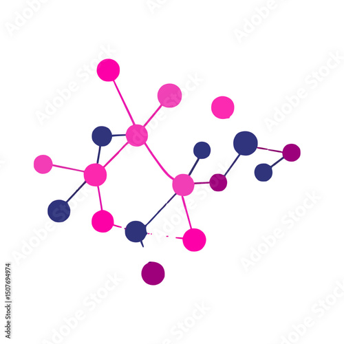 Illustration of interconnected pink and dark blue circles forming a network on a white background