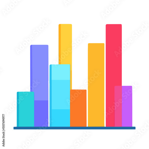 Colorful bar graph with varying heights against a white background, representing data visualization nicely