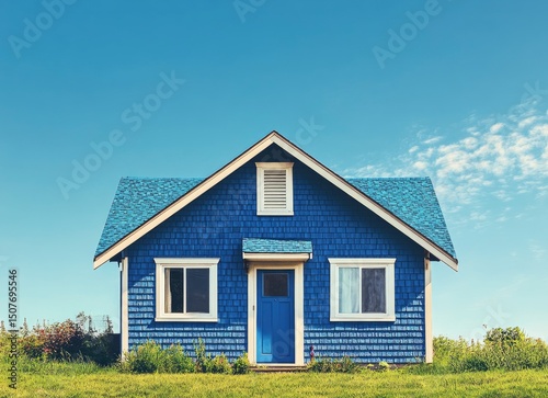 Blue House on Sunny Day