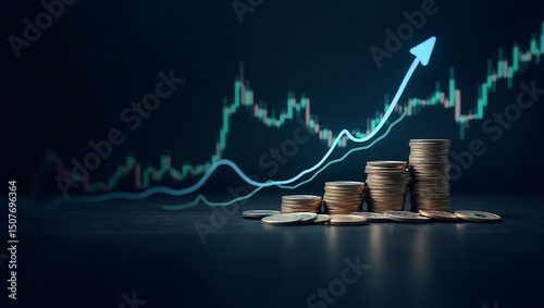 Illustrative display of financial growth, upward trajectory and investments