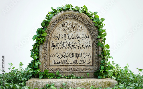 Symbolic Gravestone with Arabic Text Signifying the Sacred Bond Between Life and Death isolated on white background photo