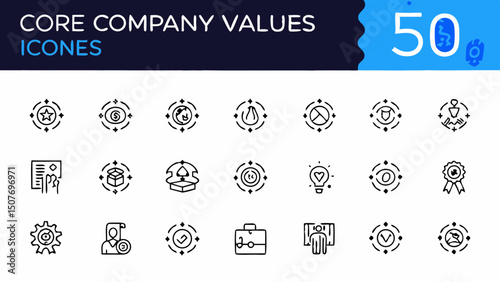 Collection of core company values icons representing various business concepts and organizational principles created with generated ai