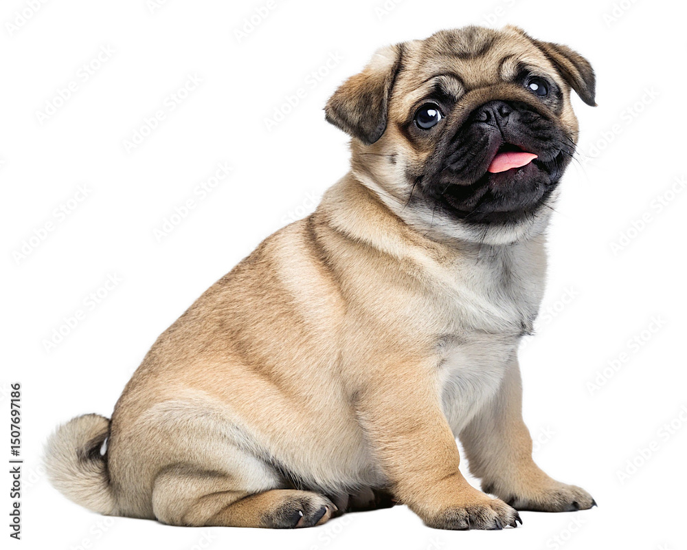 Pug puppy sitting isolated on transparent background
Pug puppy sitting isolated on transparent background