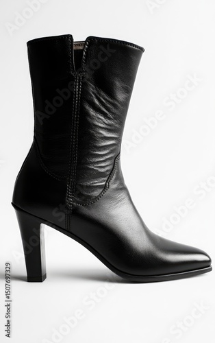 Black Leather Heel Boot