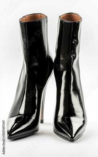 Black Shiny Stiletto Ankle Boots