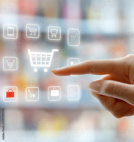 Online Shopping Cart with Finger Touching Button