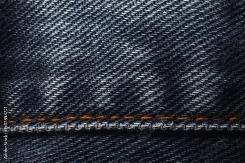 Dark blue jeans yellow thread denim cotton texture