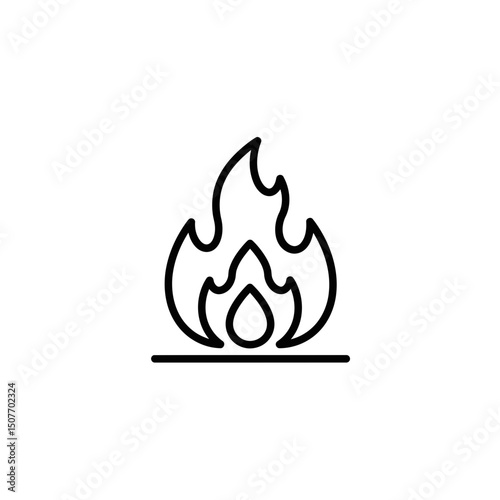 Flame icon in minimalist line art style on a white background  