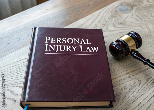 Personal Injury Law Book with Judge's Gavel, Courtroom Justice & Accident Claim Legal Representation
