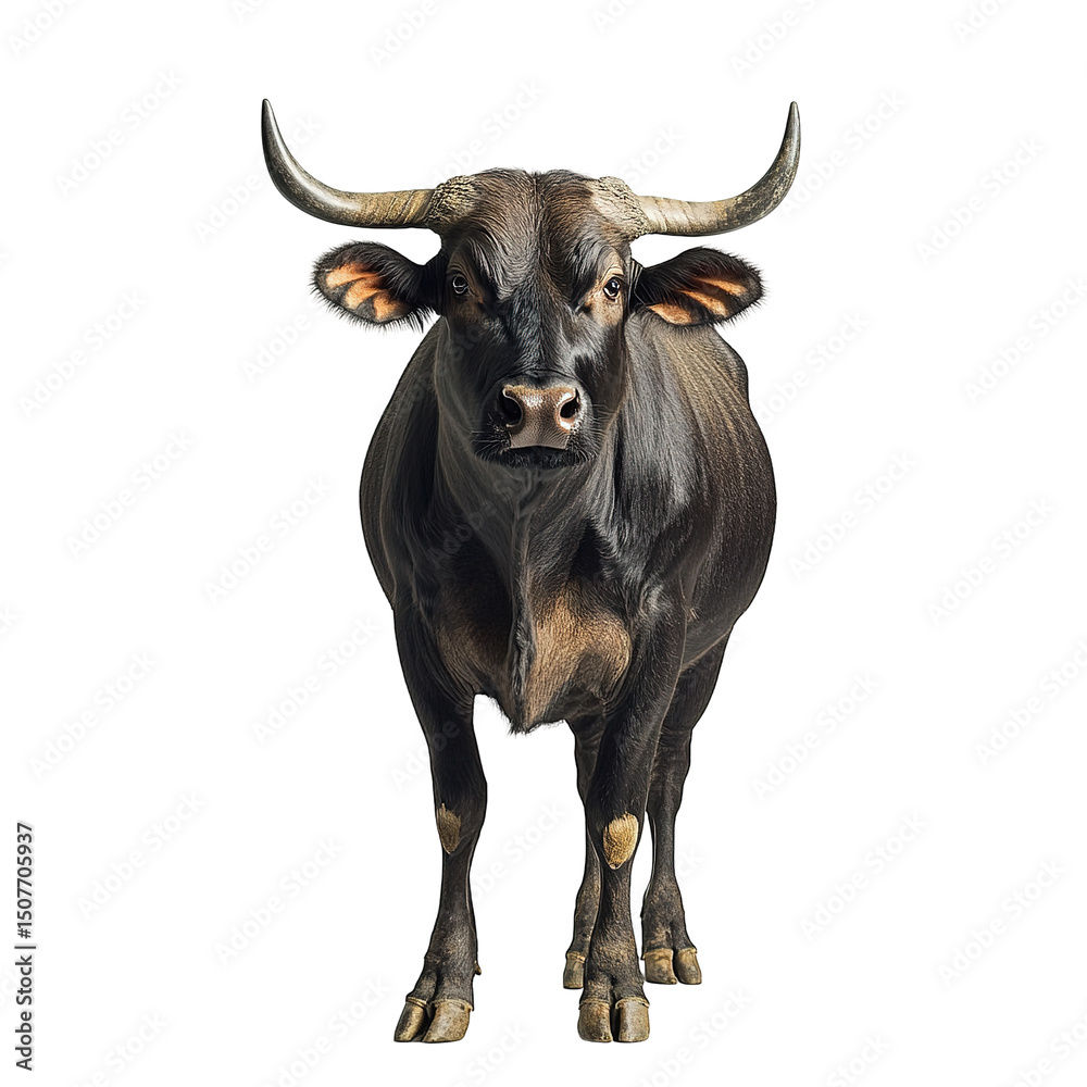 Naklejka premium Close-up of a dark-coated bovine isolated on trransparent background.