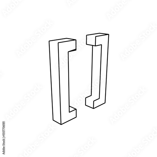 The outline of a large square brackets symbol is made with black lines. 3D view of the object in perspective. Vector illustration on white background