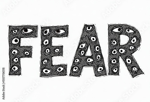 Illustration of staring bloodshot eye, with dramatic lettering
