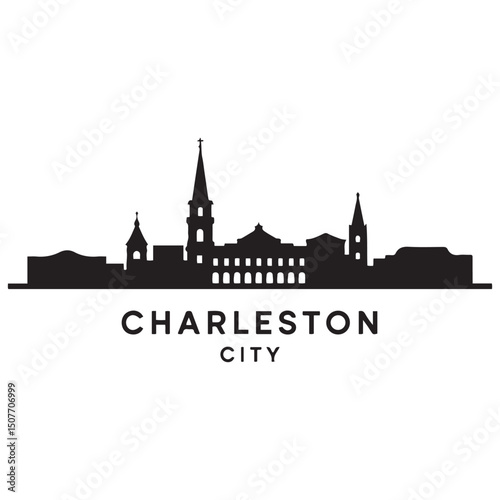 Charleston skyline horizontal banner. Black Charleston City, South Carolina. Vector template for your design. Vector black silhouette. with white background