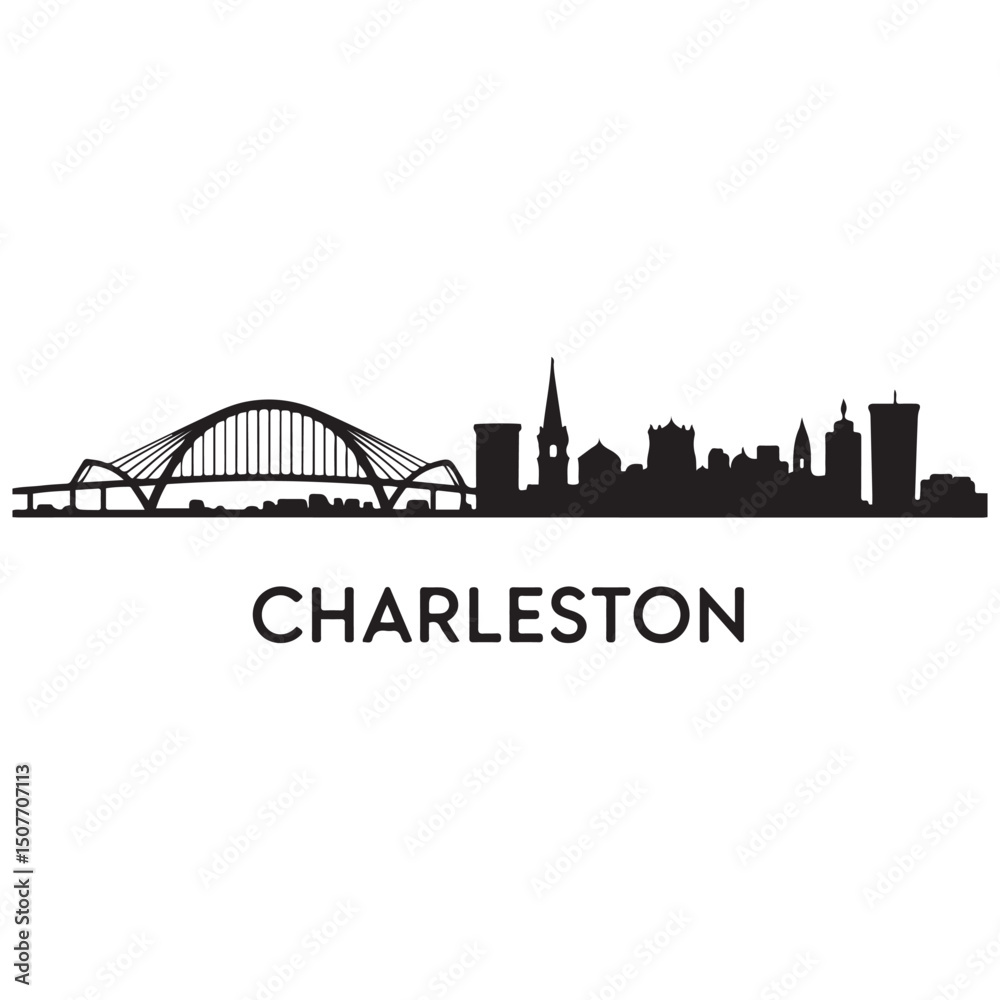 Fototapeta premium Charleston skyline horizontal banner. Black Charleston City, South Carolina. Vector template for your design. Vector black silhouette. with white background