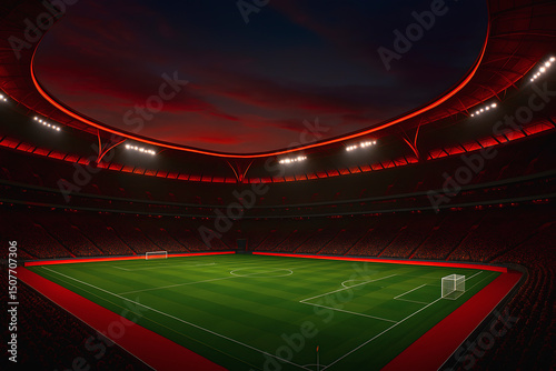 Fondo estadio de futbol con reflectores y reflejos rojos