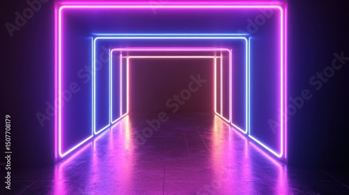 Neon tunnel with vibrant pink and blue lights