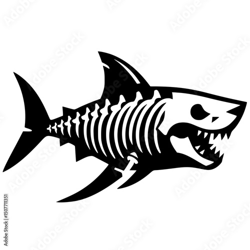 Silhouette of a ferocious shark skeleton
