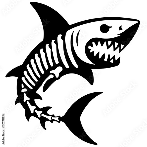 Silhouette of a ferocious shark skeleton