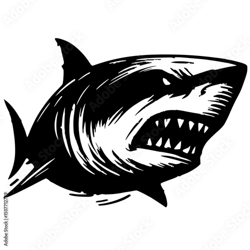 Angry shark sketch silhouette