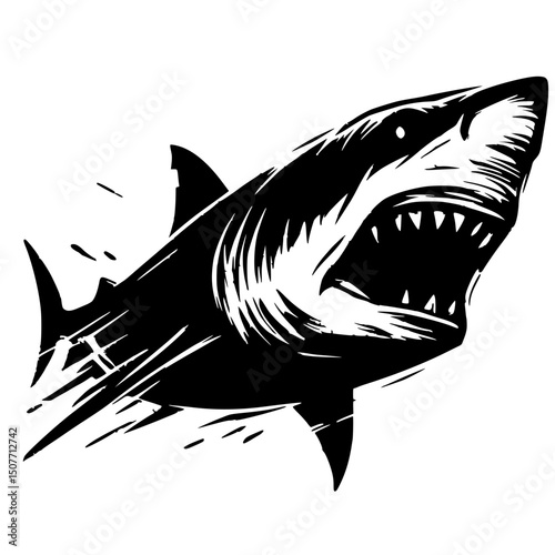 Angry shark sketch silhouette