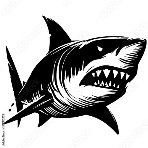 Angry shark sketch silhouette