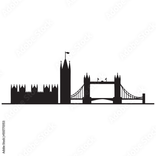 Vector London skyline. Travel London famous landmarks. Business and tourism concept for presentation, banner, web site. Vector black silhouette. with white background