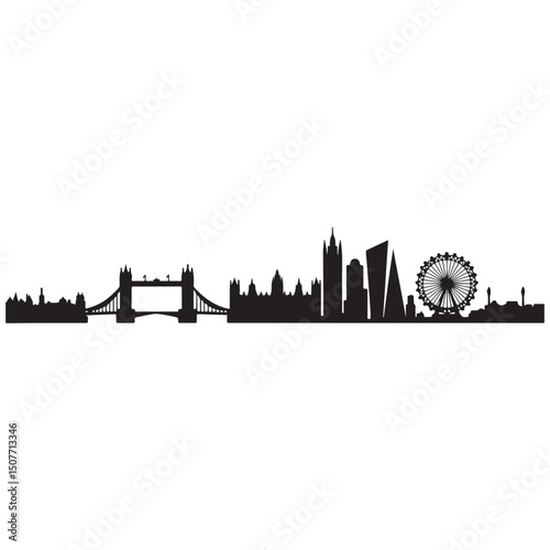 Vector London skyline. Travel London famous landmarks. Business and tourism concept for presentation, banner, web site. Vector black silhouette. with white background