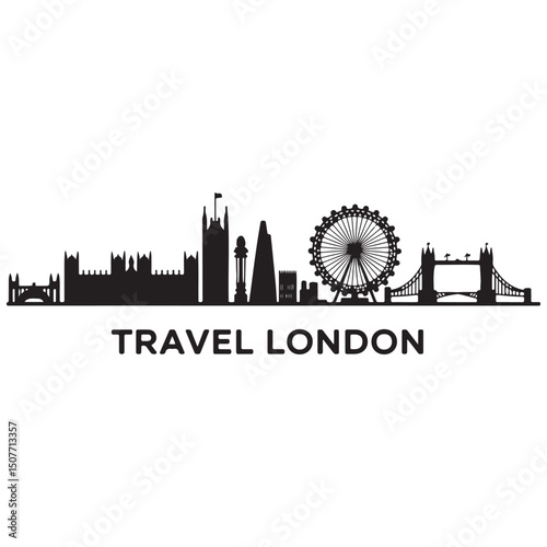 Vector London skyline. Travel London famous landmarks. Business and tourism concept for presentation, banner, web site. Vector black silhouette. with white background