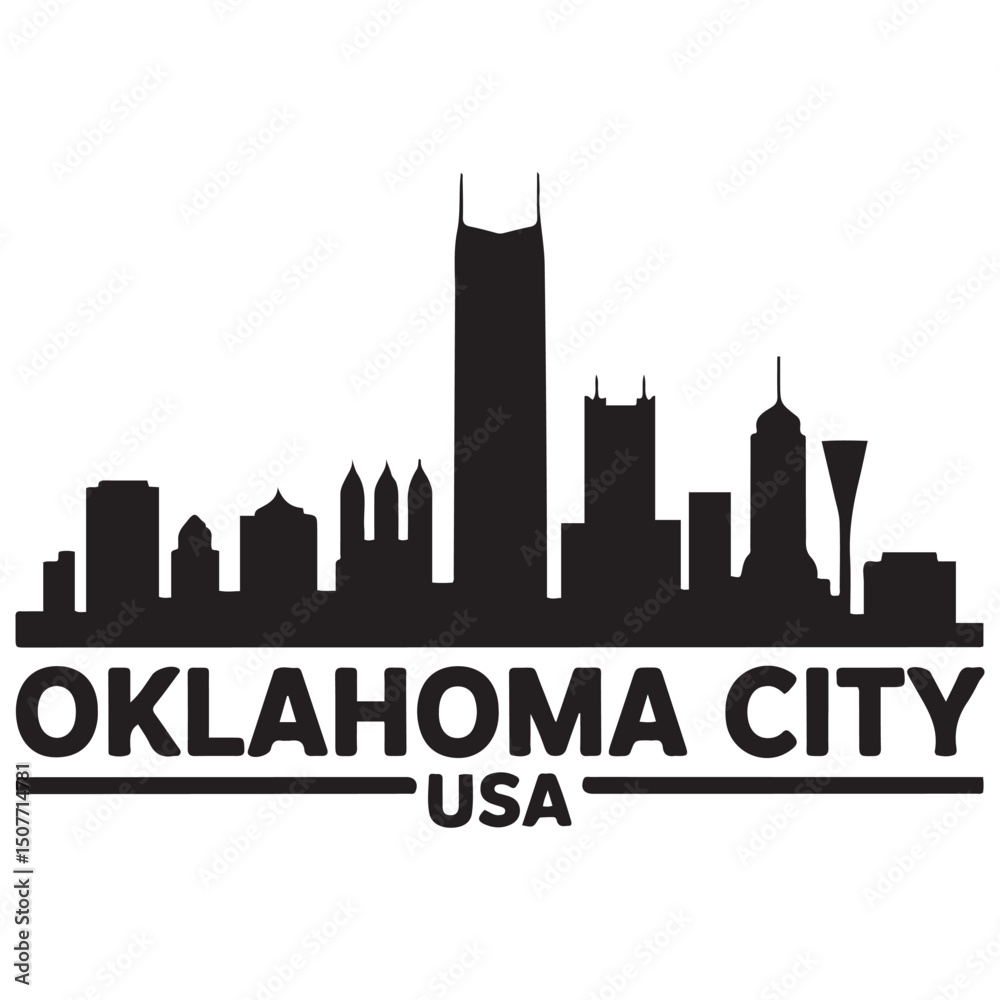 Obraz premium Oklahoma City skyline horizontal banner. Black Oklahoma City, USA. Vector template for your design. Vector black silhouette. with white background