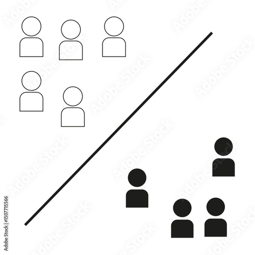 People icon vector. Social group split. Contrast crowd layout. White background.