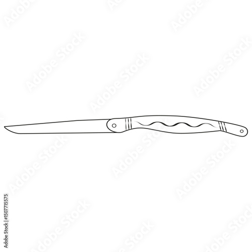 Slim long blade. Curved sleek handle. Minimal elegant style. Precise cutting tool.