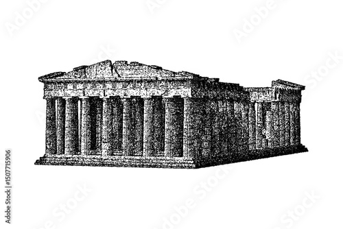 Papier peint Parthenon ruins illustration in vintage stipple engraving style isolated on tran