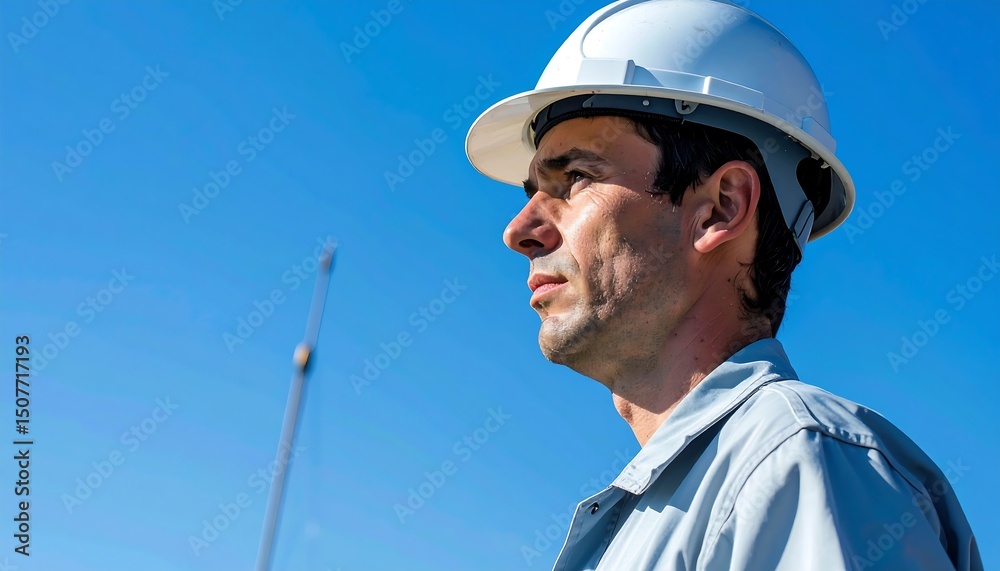 Obraz premium Construction Worker Profile, Blue Sky - Authentic imagery