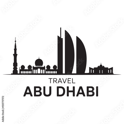 Vector Abu Dhabi skyline. Travel Abu Dhabi famous landmarks. Business and tourism concept for presentation, banner, web site. Vector black silhouette. with white background