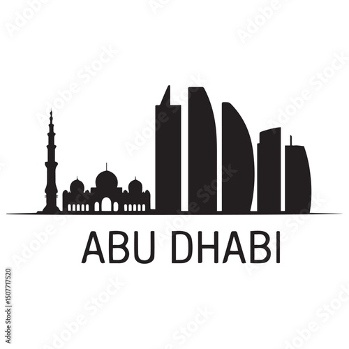 Vector Abu Dhabi skyline. Travel Abu Dhabi famous landmarks. Business and tourism concept for presentation, banner, web site. Vector black silhouette. with white background
