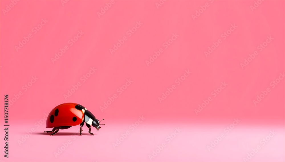 Obraz premium Ladybug on Pink Background - Cute Insect Stock Photo - Minimalism