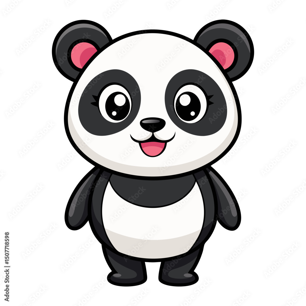 Fototapeta premium Cute cartoon panda isolated on white background. Front view. Vector illustration.