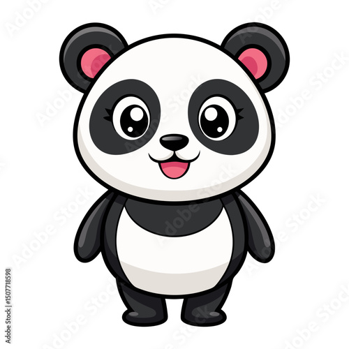 Cute cartoon panda isolated on white background. Front view. Vector illustration.